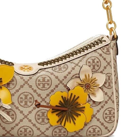 NWT TORY BURCH  T Monogram Braided Floral Studio Shoulder Bag new with tag - Picture 3 of 10